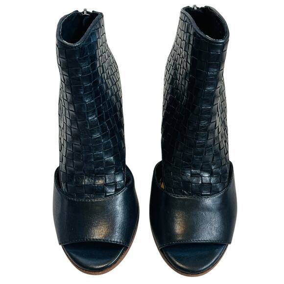 Patricia Nash WomenSz 7 Black Woven Leather Ankle Booties Boots Rosetta Open Toe - Picture 5 of 11